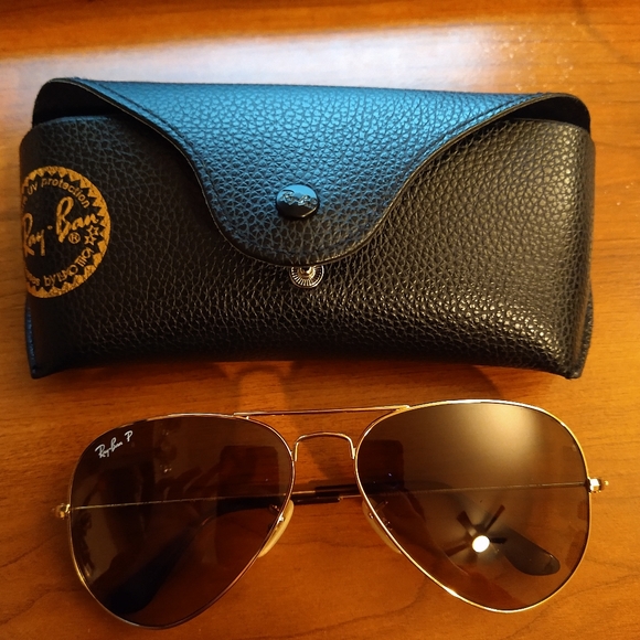 🚫SOLD Ray-ban classic aviator RB3025 large 58mm brown gold frame polarized lens - Picture 2 of 8